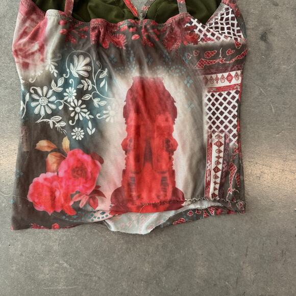 Vintage Y2k Retro Abstract Psychedelic Cami Tank Top Velour Velvet Womens Small - Picture 5 of 5